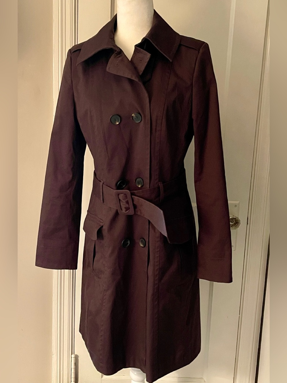 MEXX Women's Double-Breasted Chocolate Trench Coat with Belt